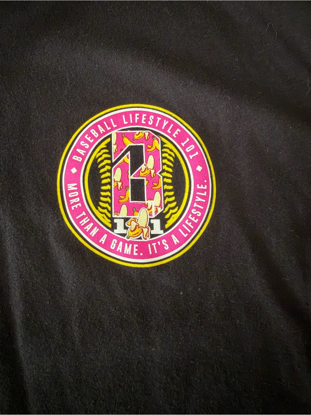 Baseball Lifestyle 101  Black T-Shirt with Pink Logo